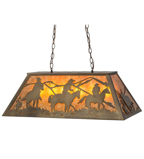 Meyda Lighting Rustlers 33" 6-Light Antique Copper Island Pendant Light With Amber Mica Shade Glass