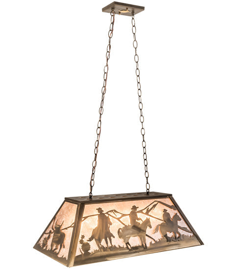 Meyda Lighting Rustlers 33" 6-Light Antique Copper Island Pendant Light With Silver Mica Shade Glass