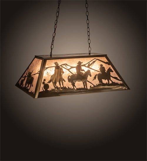 Meyda Lighting Rustlers 33" 6-Light Antique Copper Island Pendant Light With Silver Mica Shade Glass