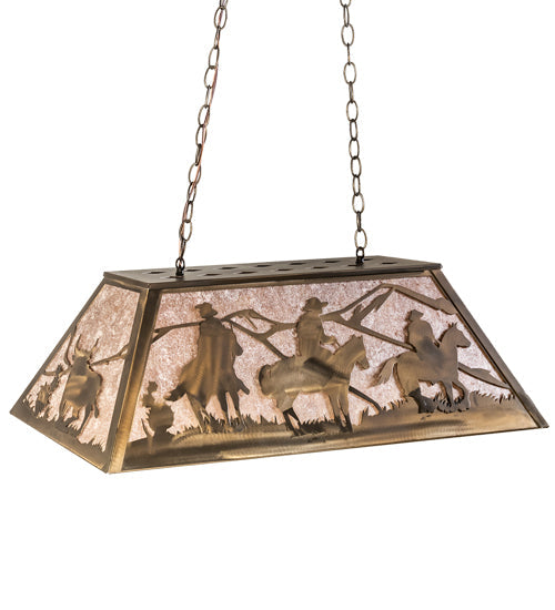 Meyda Lighting Rustlers 33" 6-Light Antique Copper Island Pendant Light With Silver Mica Shade Glass