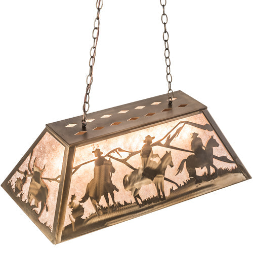 Meyda Lighting Rustlers 33" 6-Light Antique Copper Island Pendant Light With Silver Mica Shade Glass