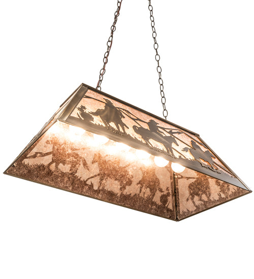 Meyda Lighting Rustlers 33" 6-Light Antique Copper Island Pendant Light With Silver Mica Shade Glass