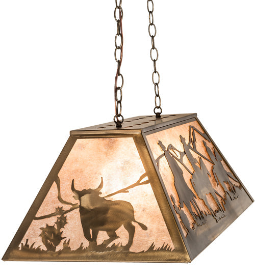 Meyda Lighting Rustlers 33" 6-Light Antique Copper Island Pendant Light With Silver Mica Shade Glass