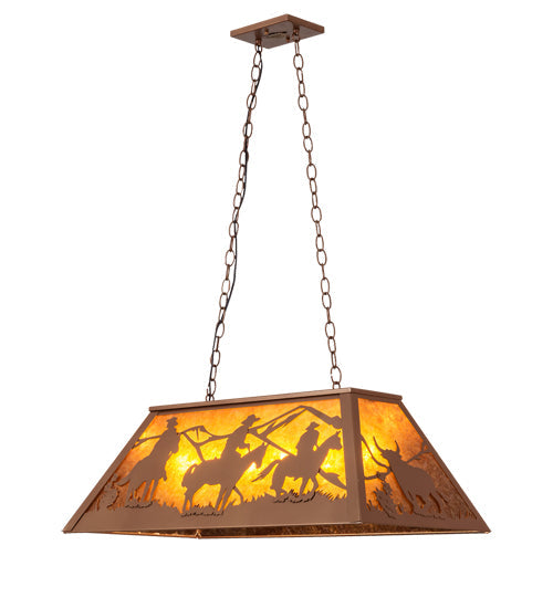 Meyda Lighting Rustlers 33" 6-Light Metallic Bronze Island Pendant Light With Amber Mica Shade Glass