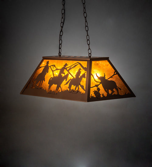Meyda Lighting Rustlers 33" 6-Light Metallic Bronze Island Pendant Light With Amber Mica Shade Glass