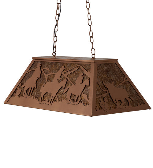 Meyda Lighting Rustlers 33" 6-Light Metallic Bronze Island Pendant Light With Amber Mica Shade Glass