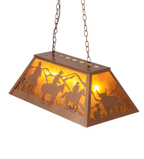 Meyda Lighting Rustlers 33" 6-Light Metallic Bronze Island Pendant Light With Amber Mica Shade Glass