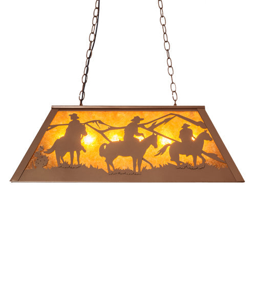Meyda Lighting Rustlers 33" 6-Light Metallic Bronze Island Pendant Light With Amber Mica Shade Glass