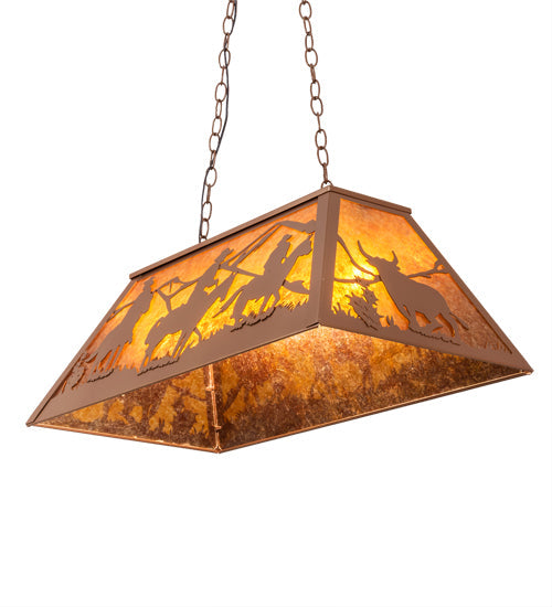 Meyda Lighting Rustlers 33" 6-Light Metallic Bronze Island Pendant Light With Amber Mica Shade Glass