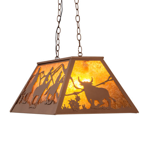 Meyda Lighting Rustlers 33" 6-Light Metallic Bronze Island Pendant Light With Amber Mica Shade Glass