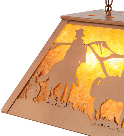 Meyda Lighting Rustlers 33" 6-Light Metallic Bronze Island Pendant Light With Amber Mica Shade Glass