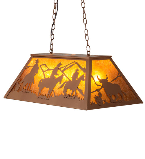 Meyda Lighting Rustlers 33" 6-Light Metallic Bronze Island Pendant Light With Amber Mica Shade Glass