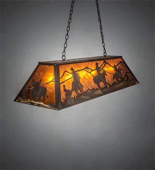 Meyda Lighting Rustlers 48" 6-Light Antique Copper Island Pendant Light With Amber Mica Shade Glass