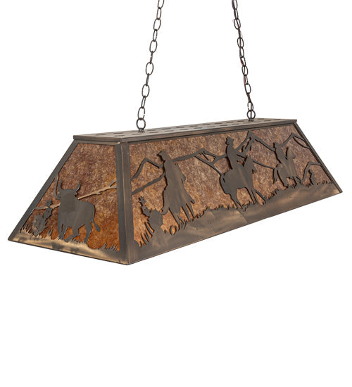 Meyda Lighting Rustlers 48" 6-Light Antique Copper Island Pendant Light With Amber Mica Shade Glass