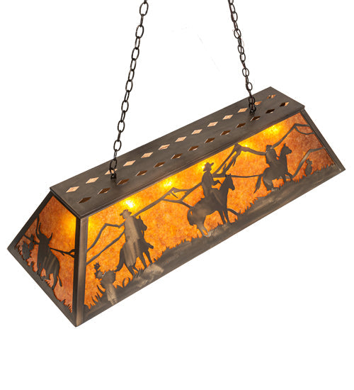 Meyda Lighting Rustlers 48" 6-Light Antique Copper Island Pendant Light With Amber Mica Shade Glass