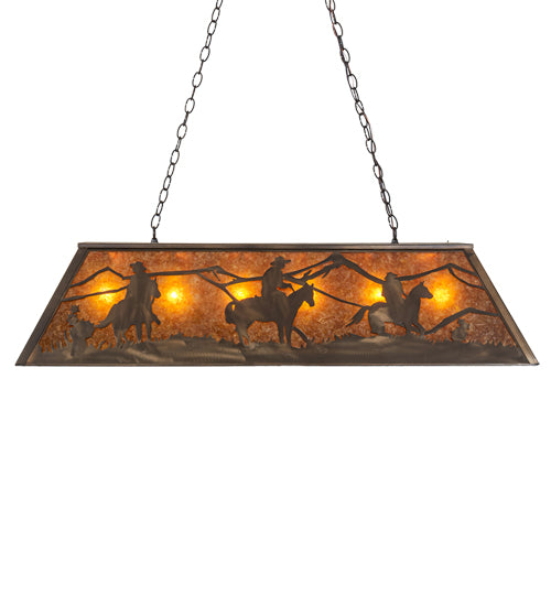 Meyda Lighting Rustlers 48" 6-Light Antique Copper Island Pendant Light With Amber Mica Shade Glass