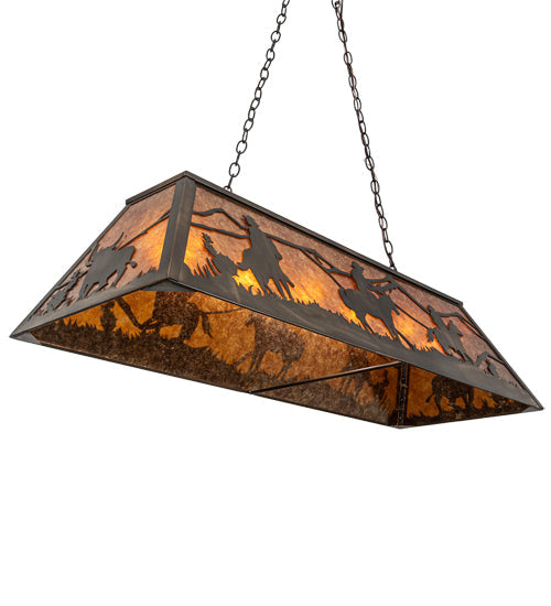 Meyda Lighting Rustlers 48" 6-Light Antique Copper Island Pendant Light With Amber Mica Shade Glass