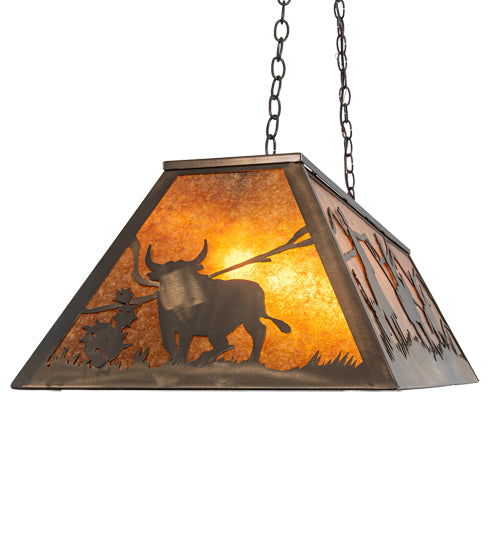 Meyda Lighting Rustlers 48" 6-Light Antique Copper Island Pendant Light With Amber Mica Shade Glass
