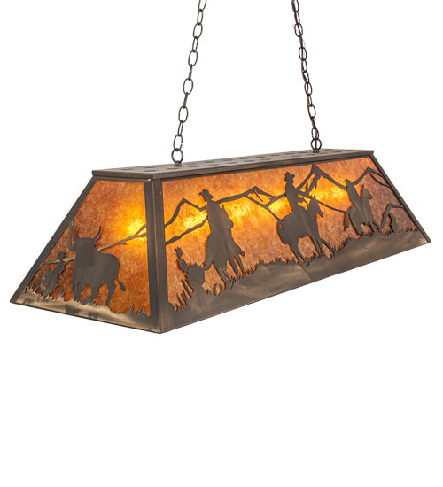 Meyda Lighting Rustlers 48" 6-Light Antique Copper Island Pendant Light With Amber Mica Shade Glass