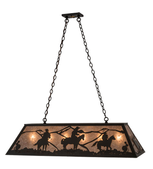 Meyda Lighting Rustlers 48" 6-Light Timeless Bronze Island Pendant Light With Silver Mica Shade Glass