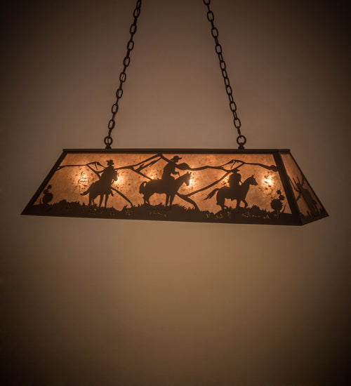 Meyda Lighting Rustlers 48" 6-Light Timeless Bronze Island Pendant Light With Silver Mica Shade Glass