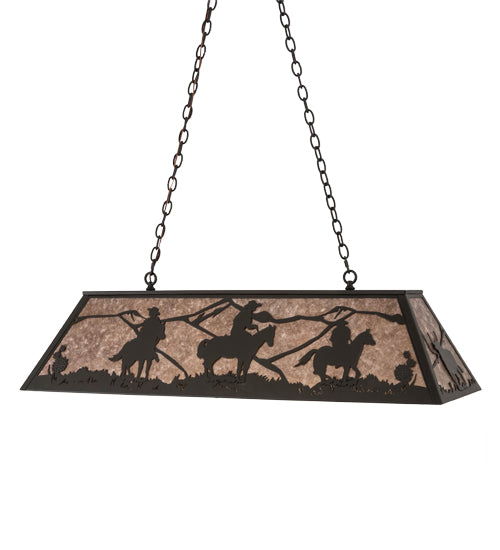 Meyda Lighting Rustlers 48" 6-Light Timeless Bronze Island Pendant Light With Silver Mica Shade Glass