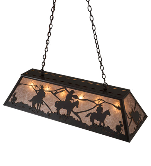Meyda Lighting Rustlers 48" 6-Light Timeless Bronze Island Pendant Light With Silver Mica Shade Glass