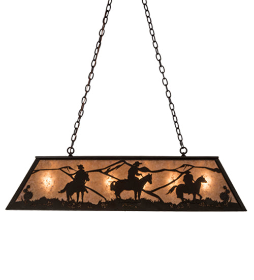 Meyda Lighting Rustlers 48" 6-Light Timeless Bronze Island Pendant Light With Silver Mica Shade Glass