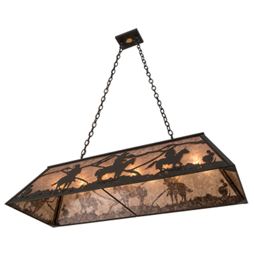 Meyda Lighting Rustlers 48" 6-Light Timeless Bronze Island Pendant Light With Silver Mica Shade Glass