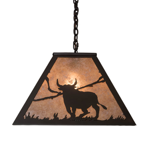 Meyda Lighting Rustlers 48" 6-Light Timeless Bronze Island Pendant Light With Silver Mica Shade Glass