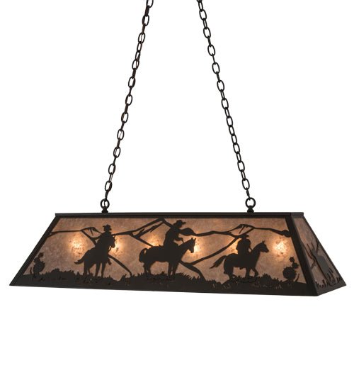 Meyda Lighting Rustlers 48" 6-Light Timeless Bronze Island Pendant Light With Silver Mica Shade Glass