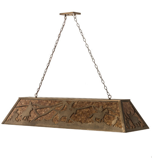 Meyda Lighting Rustlers 60" 9-Light Antique Copper Island Pendant Light With Amber Mica Shade Glass