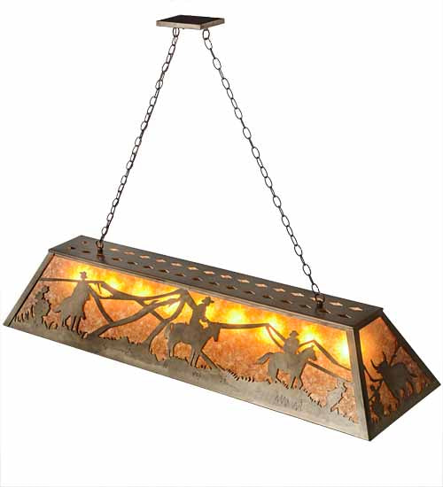 Meyda Lighting Rustlers 60" 9-Light Antique Copper Island Pendant Light With Amber Mica Shade Glass