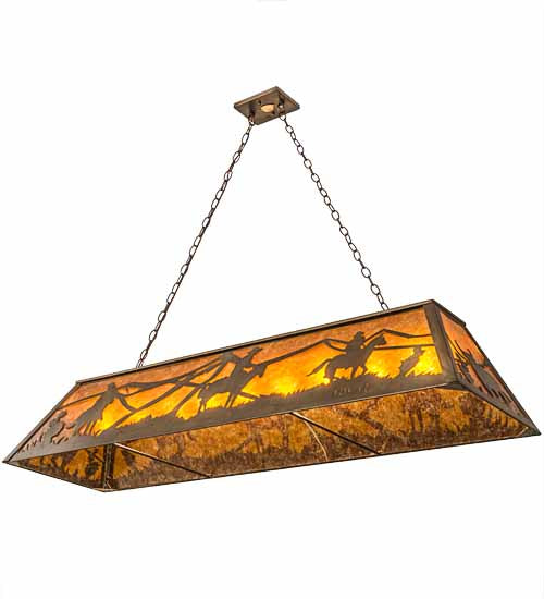 Meyda Lighting Rustlers 60" 9-Light Antique Copper Island Pendant Light With Amber Mica Shade Glass