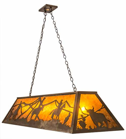 Meyda Lighting Rustlers 60" 9-Light Antique Copper Island Pendant Light With Amber Mica Shade Glass