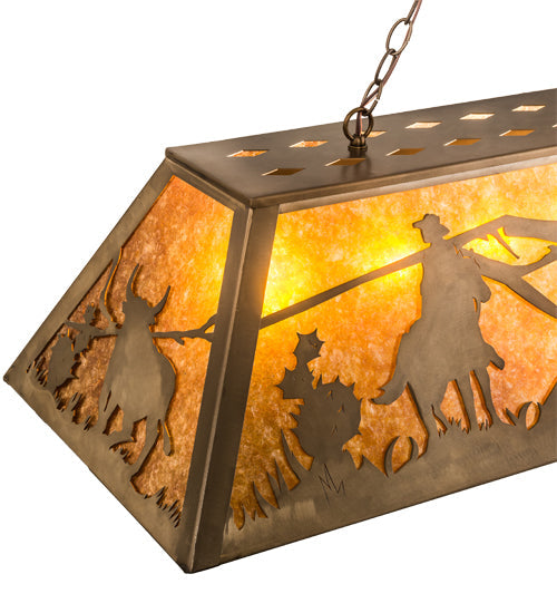 Meyda Lighting Rustlers 60" 9-Light Antique Copper Island Pendant Light With Amber Mica Shade Glass
