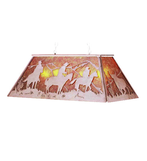 Meyda Lighting Rustlers 72" 11-Light Antique Copper Island Pendant Light With Amber Mica Shade Glass