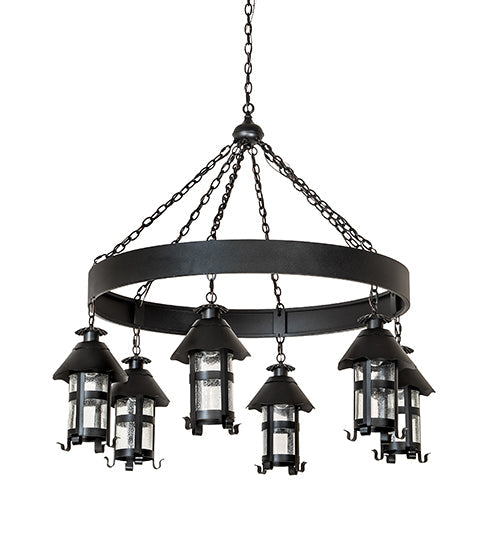 Meyda Lighting Rutland 50" 6-Light Textured Black Chandelier With Clear Seeded Shade Glass