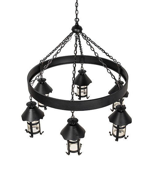 Meyda Lighting Rutland 50" 6-Light Textured Black Chandelier With Clear Seeded Shade Glass