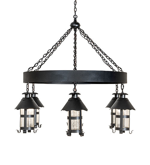 Meyda Lighting Rutland 50" 6-Light Textured Black Chandelier With Clear Seeded Shade Glass
