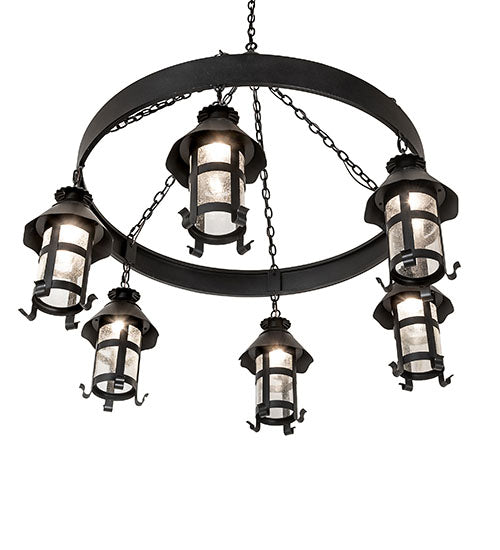 Meyda Lighting Rutland 50" 6-Light Textured Black Chandelier With Clear Seeded Shade Glass