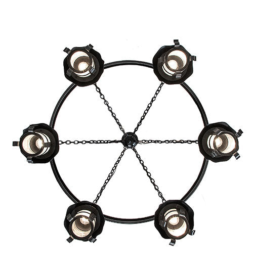 Meyda Lighting Rutland 50" 6-Light Textured Black Chandelier With Clear Seeded Shade Glass