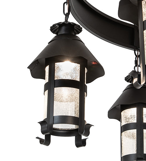 Meyda Lighting Rutland 50" 6-Light Textured Black Chandelier With Clear Seeded Shade Glass