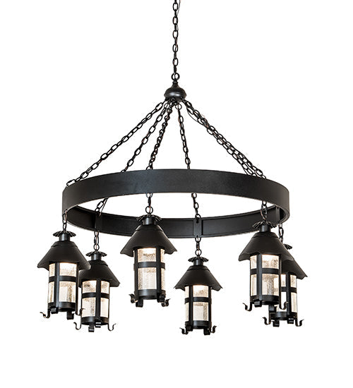 Meyda Lighting Rutland 50" 6-Light Textured Black Chandelier With Clear Seeded Shade Glass