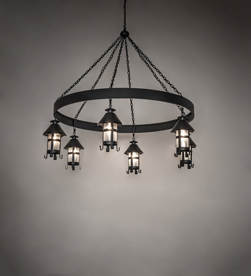 Meyda Lighting Rutland 66" 6-Light Textured Black Chandelier With Clear Seeded Shade Glass