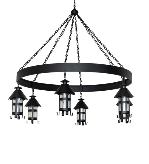 Meyda Lighting Rutland 66" 6-Light Textured Black Chandelier With Clear Seeded Shade Glass