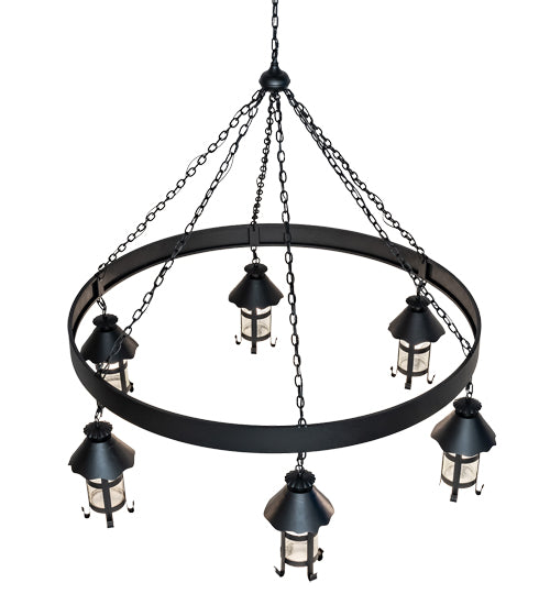 Meyda Lighting Rutland 66" 6-Light Textured Black Chandelier With Clear Seeded Shade Glass