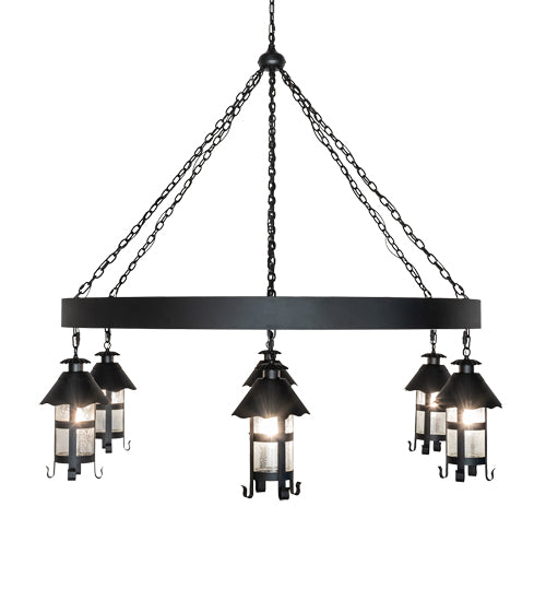 Meyda Lighting Rutland 66" 6-Light Textured Black Chandelier With Clear Seeded Shade Glass