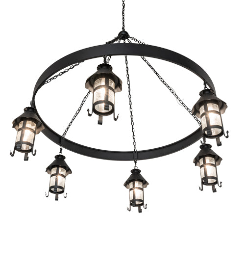 Meyda Lighting Rutland 66" 6-Light Textured Black Chandelier With Clear Seeded Shade Glass