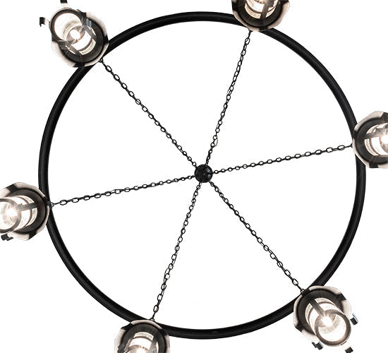 Meyda Lighting Rutland 66" 6-Light Textured Black Chandelier With Clear Seeded Shade Glass